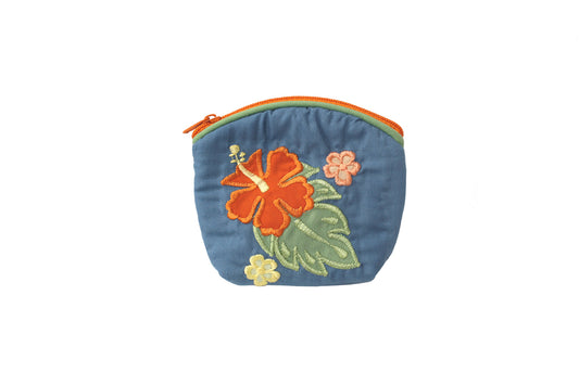 Quilted Coin Pouch - Blue/Orange