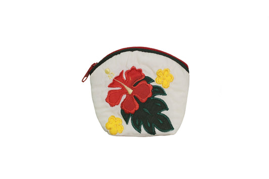 Quilted Coin Pouch - Cream/Green
