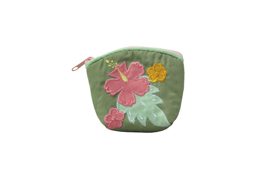 Quilted Coin Pouch - Green/Pink