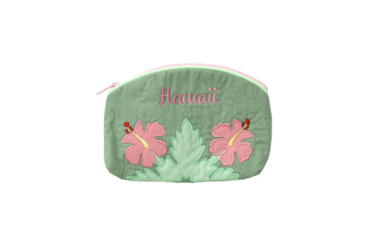 Quilted Cosmetic Pouch Small - Green/Pink
