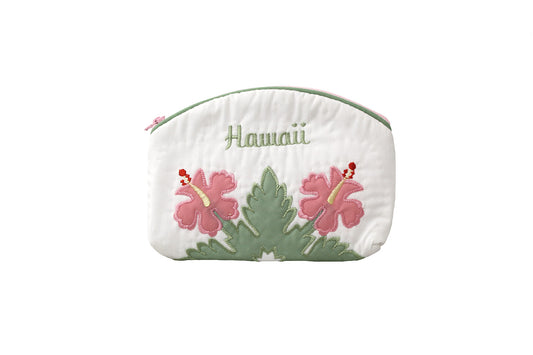 Quilted Cosmetic Pouch Small - White/Pink