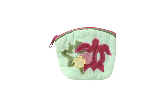 Quilted Coin Pouch - Sage/Fuchsia