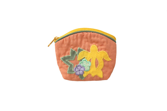 Quilted Coin Pouch - Coral/Yellow