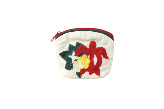 Quilted Coin Pouch - Cream/Red