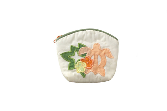 Quilted Coin Pouch - Cream/Orange