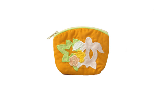 Quilted Coin Pouch - Orange/Cream