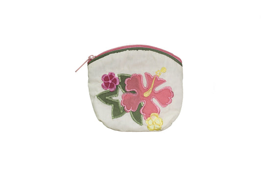 Quilted Coin Pouch - Cream/Pink