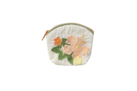 Quilted Coin Pouch - Cream/Coral