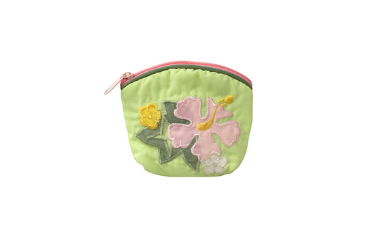 Quilted Coin Pouch - Lime/Pink