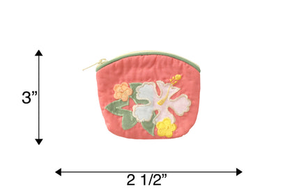 Quilted Coin Pouch - Coral/White