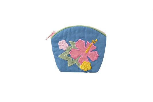 Quilted Coin Pouch - Blue/Pink