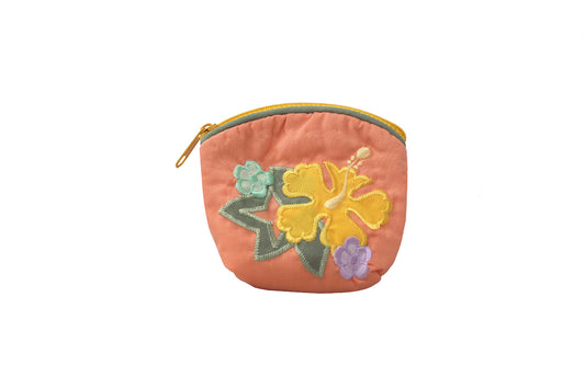 Quilted Coin Pouch - Coral/Green