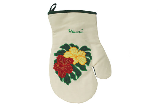 Quilted Oven Mitt Single - Red Hibiscus