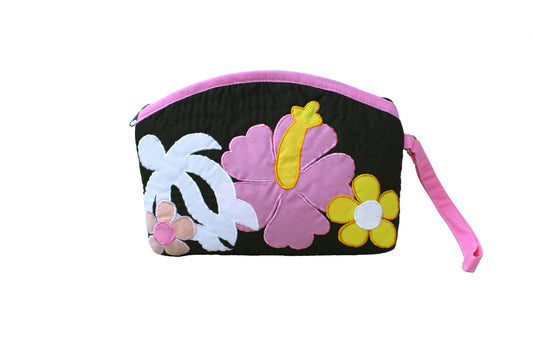 Quilted Wristlet Pouch - Pink/Black