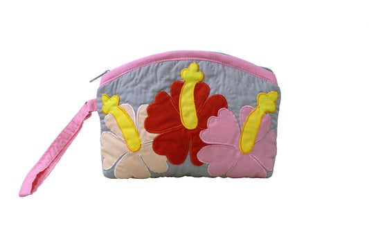 Quilted Wristlet Pouch - Pink/Grey