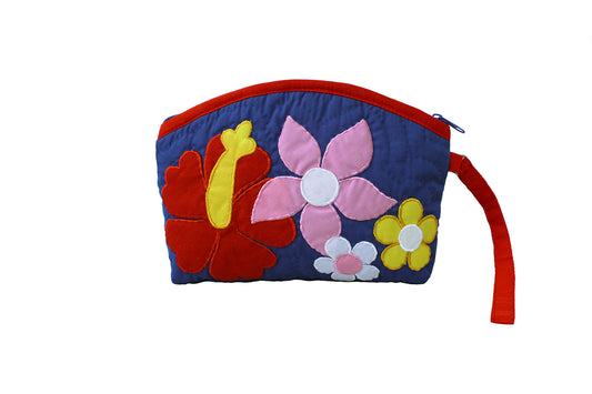 Quilted Wristlet Pouch - Red/Royal